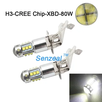 

2Pcs H3 80W Car led Chip XBD 16SMD Superb Bright LED White Fog Tail Turn Singal Car Light Lamp Bulb 12V 24V H3 Auto Car LED Lamp