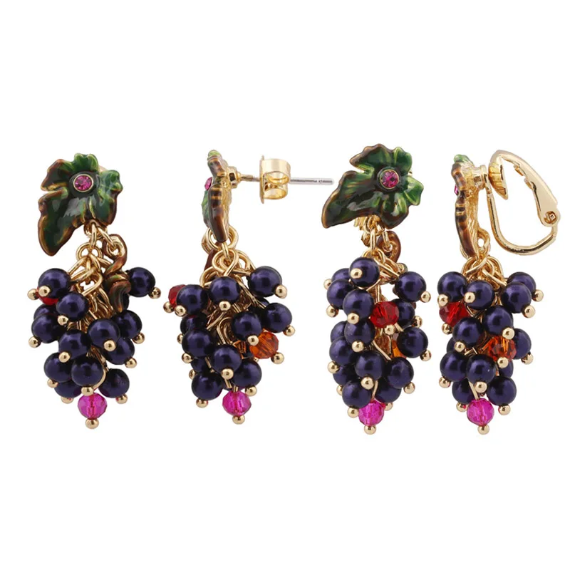 

Grape leaves enamel glaze drop earrings 925 silver needle earring for women new fruit clip earring jewelry accessories