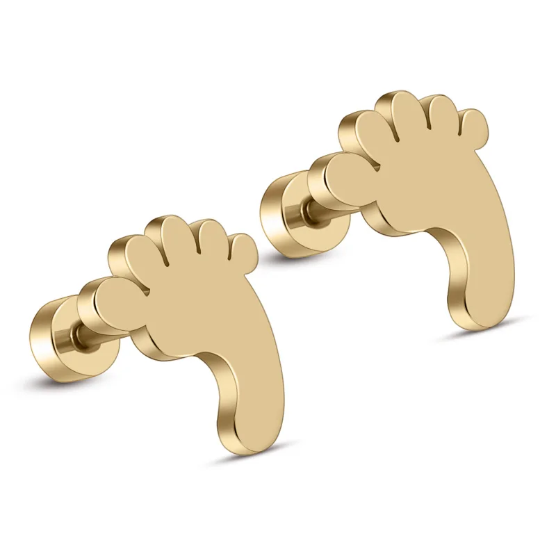 

316L Stainless Steel Gold/Silver Color Foot Stud Earrings For Women Party Vintage Wedding Jewelry Screw Back Wholesale (A1416)
