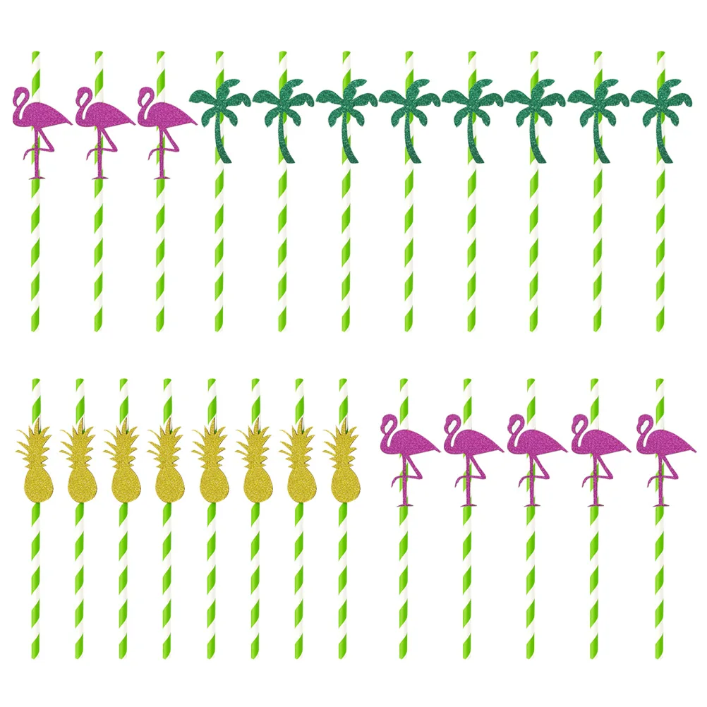 24 шт ананас кокосовое дерево бумага с Фламинго одноразовые трубочки Экологичная трубочка для коктейля питьевой соломы питьевой бумаги пипетки