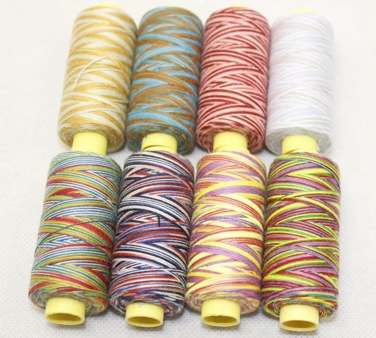 

KingClouds high quality Variegated 202 or 203 Polyester machine/hand sewing thread Rainbow color 150Y/cone free shipping