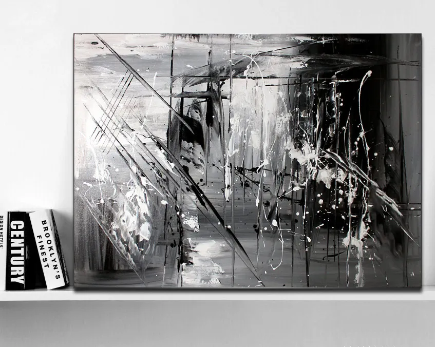 Hand Painted Original abstract modern art Contemporary Painting Black and white gray color wall art decor Textured large artwork