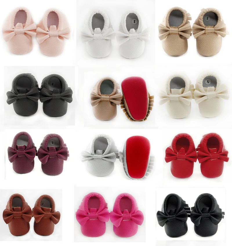 

Newborn Babies Shoes bow-knot Tassels Red sole Baby Moccasins PU leather Soft Bottom Prewalkers Boots