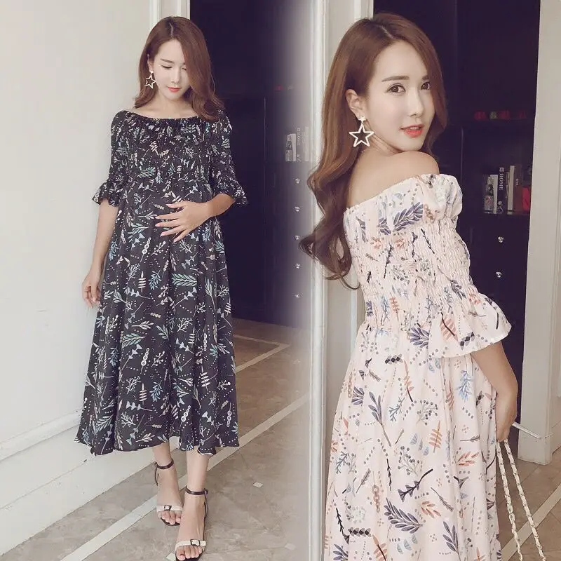 

2018 Spring Summer Floral Sexy Dresses for Pregnant Women Off the Shoulder Maternity Clothing Sexy A-line Maternity Dress