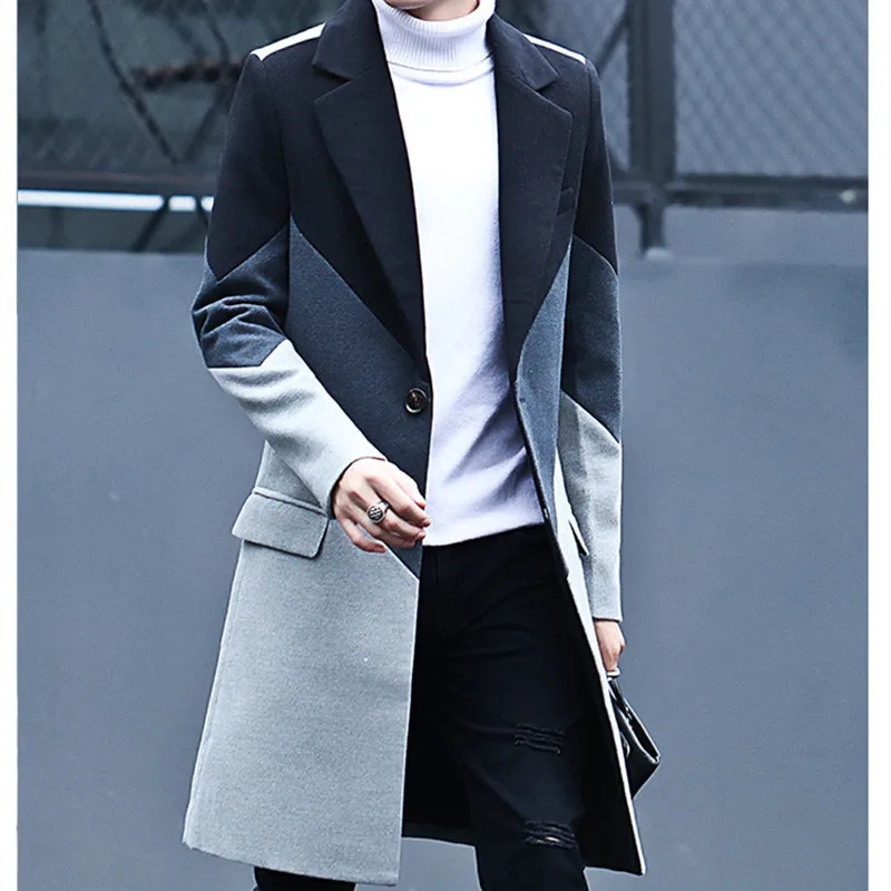Korean Style Slim Mens Coats Print Overcoats Fashion Casual Winter Dress Coat Mens Plus Size