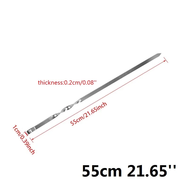 Stainless Steel Barbecue Skewer Sticks BBQ Forks Set Long Handle Kabob Skewers Flat Heavy Duty Camping Tools 21.6'' 55CM 6-12pcs barbecue skewers bbq grilling accessories