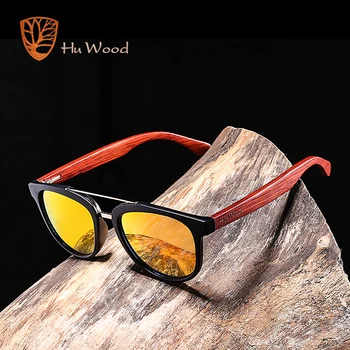 HU WOOD New Fashion Silver Mirror Lenses Sunglasses Bamboo Sunglasses Men Polarized Plastic Frame Driving Shade Blue
