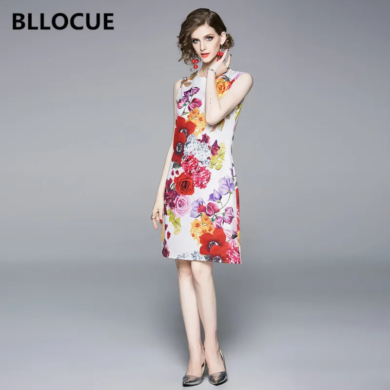 

BLLOCUE Runway Designer A-Line Mini Dress 2019 Spring Summer Women's Sleeveless Vintage Floral Printed Vest Dress