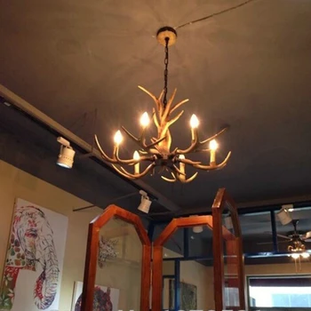 

2017 Europe Country 6 Head Candle Antler Chandelier American Retro Resin Deer Horn Lamps Home Decoration Lighting E14 110-240V