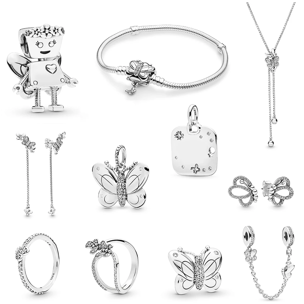 

NEW 100% 925 Sterling Silver 2019 Spring Preview Butterflies Ring Stud Earrings Pendant Bracelet Charm Launched in Succession
