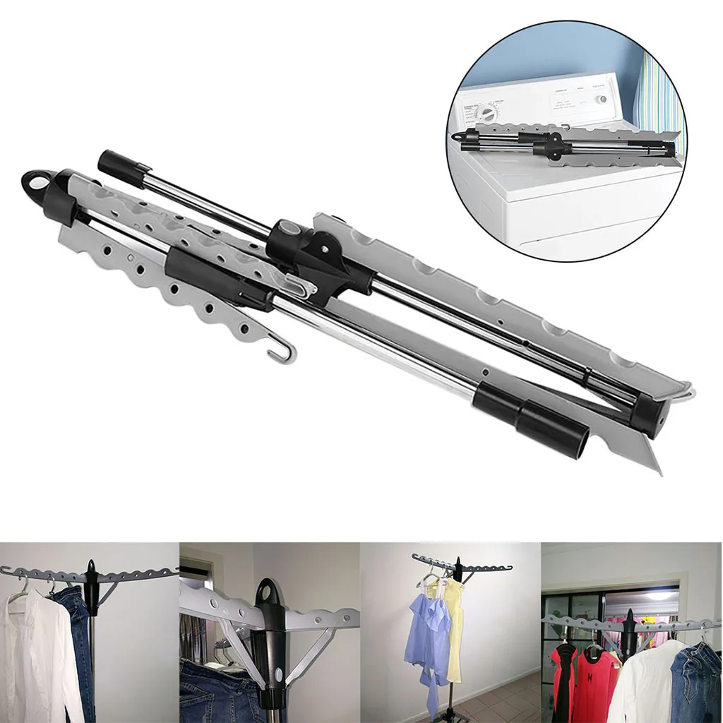 

Folding hanger Collapsible Portable Indoor Tripod Clothes Drying Rack for Hanging Laundry sliver Adjustable hold 36 items#G35