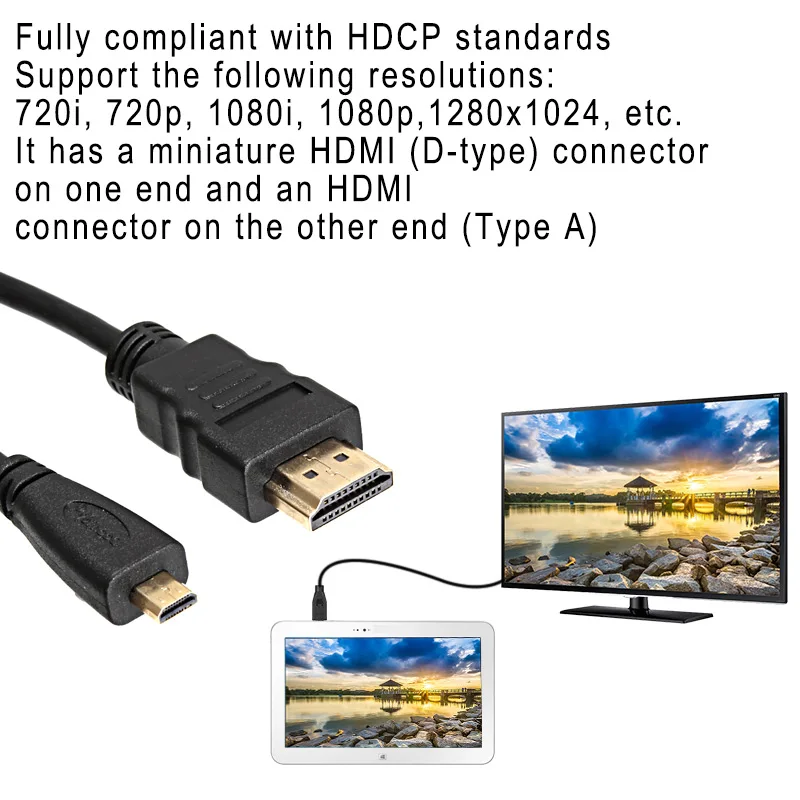 

Micro HDMI to HDTV HDMI Converter Cable Male to Male Cell Phone Accessories HSJ-19