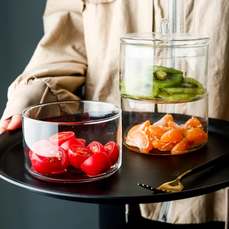 

Creative 3 Layer Stackable European Style Creative Heat-Resistant Glass Salad Bowl With Lid Fruit Transparent Container Storage