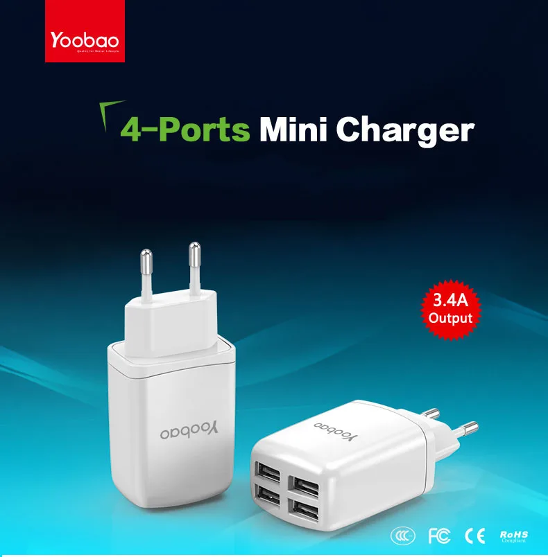 Yoobao YB703 3.4A стены Зарядное устройство 4 Порты Универсальный USB мобильный телефон Зарядное устройство путешествия Зарядное устройство адаптер ЕС для Google iPhone iPad LG