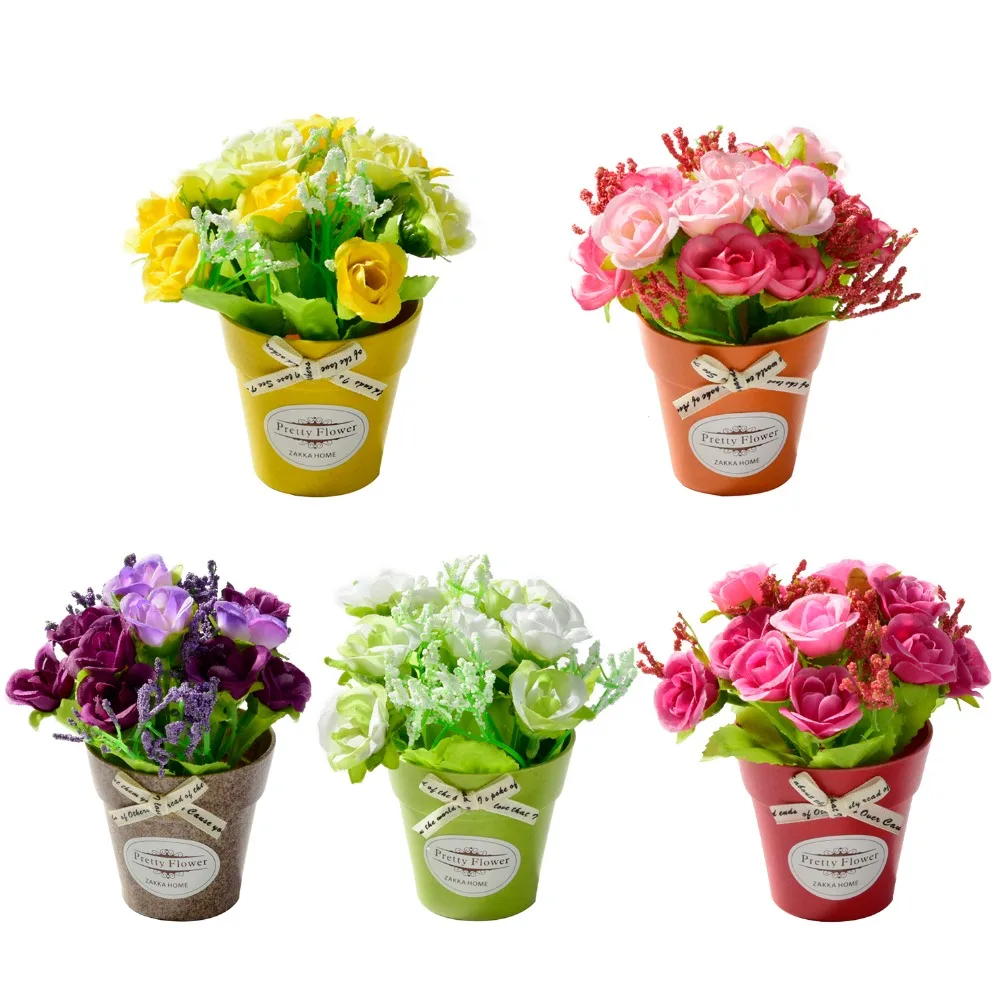 Искусственные цветы розы Шелковый букет цветок с пластиковая ваза бонсай комплект для дома и сада, art декоративные искусственные цветы