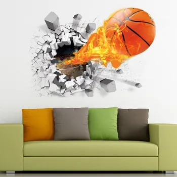 

3D Broken Wall Basketball Wall Stickers NBA Basketball Decoration DIY Cartoon Kids Room Wall Mural Art Boys Favor