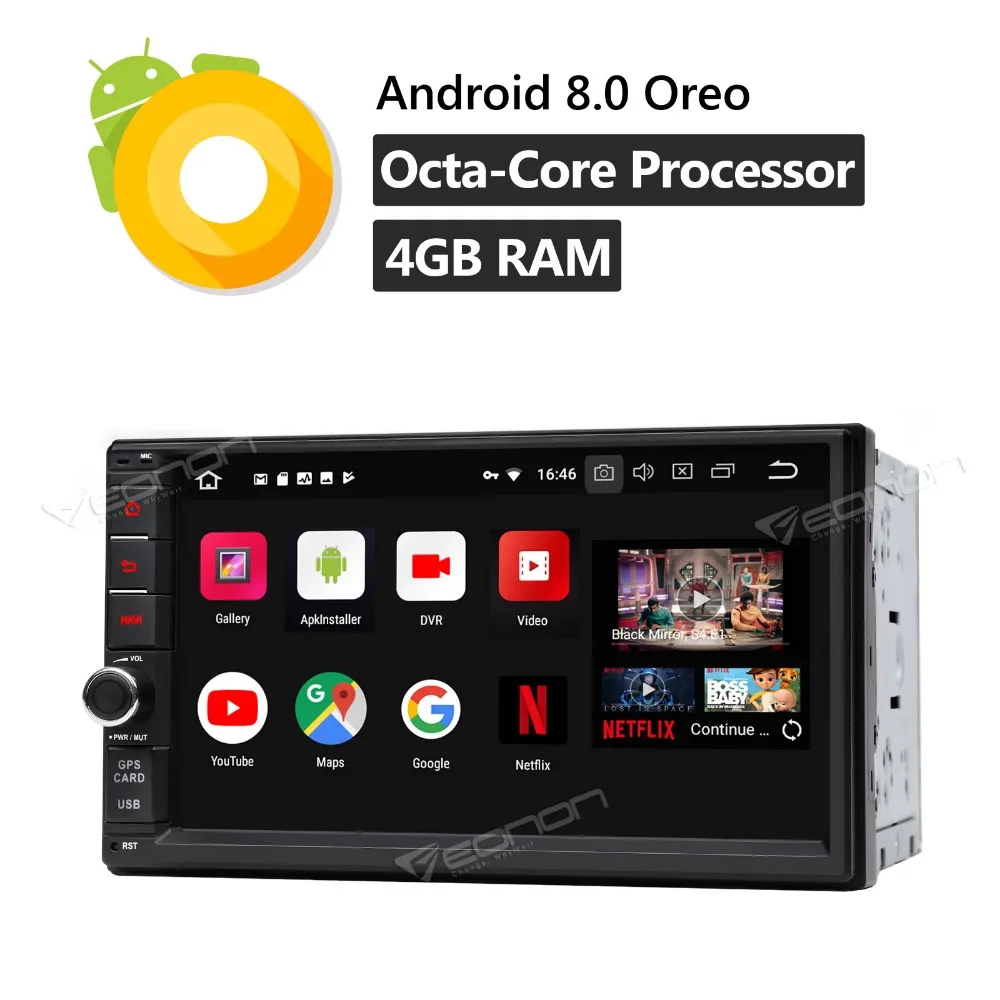 EONON 2 Din 7'' Android 8.0 Octa Core 4G RAM Universal Car Radio Stereo Player GPS Navigation Bluetooth FM WIFI USB NO DVD