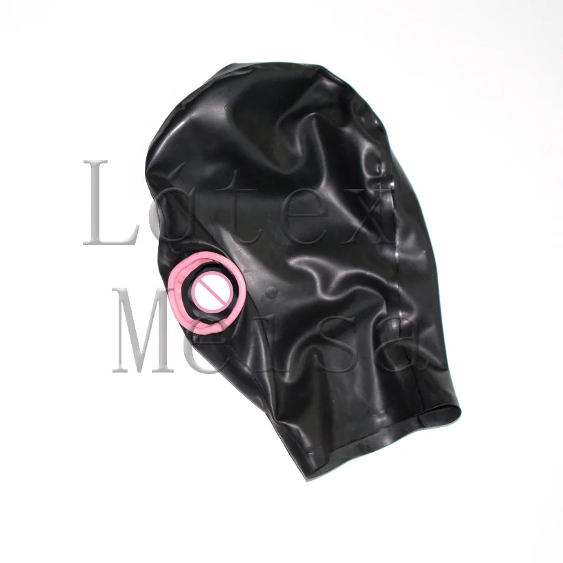 

Latex head masks black rubber hoods attached without zip