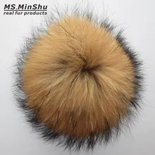 Ms. MinShu подлинный помпон из меха енота большой Лисий Мех мяч для шапочки натуральный помпон из меха енота для шапки меховой брелок-Шарм