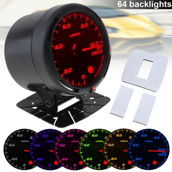 

60MM 12V 10 x 100KPa 64 Backlights LED Electrical Car Oil Press Pressure Gauge Replacement with Oil Pressure Sensor for Car