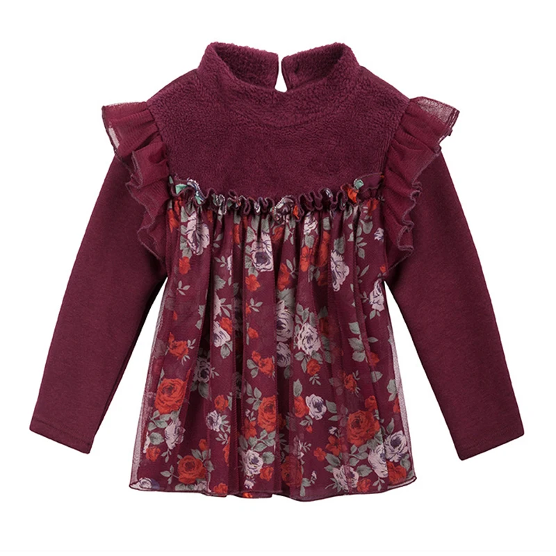 VYU/детская блузка для девочек коллекция года, осенняя хлопковая Кружевная футболка с длинными рукавами Школьная блузка для девочек детская одежда топы для девочек, От 3 до 10 лет