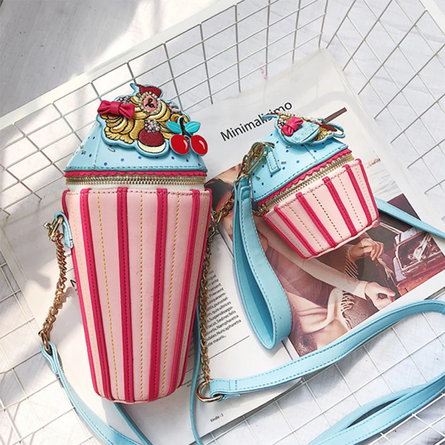 

Fashion Fun Striped Ice Cream Design Shoulder Bag Ladies Cute Embroidered Applique Handbag Women Crossbody Messenger Bag Flap