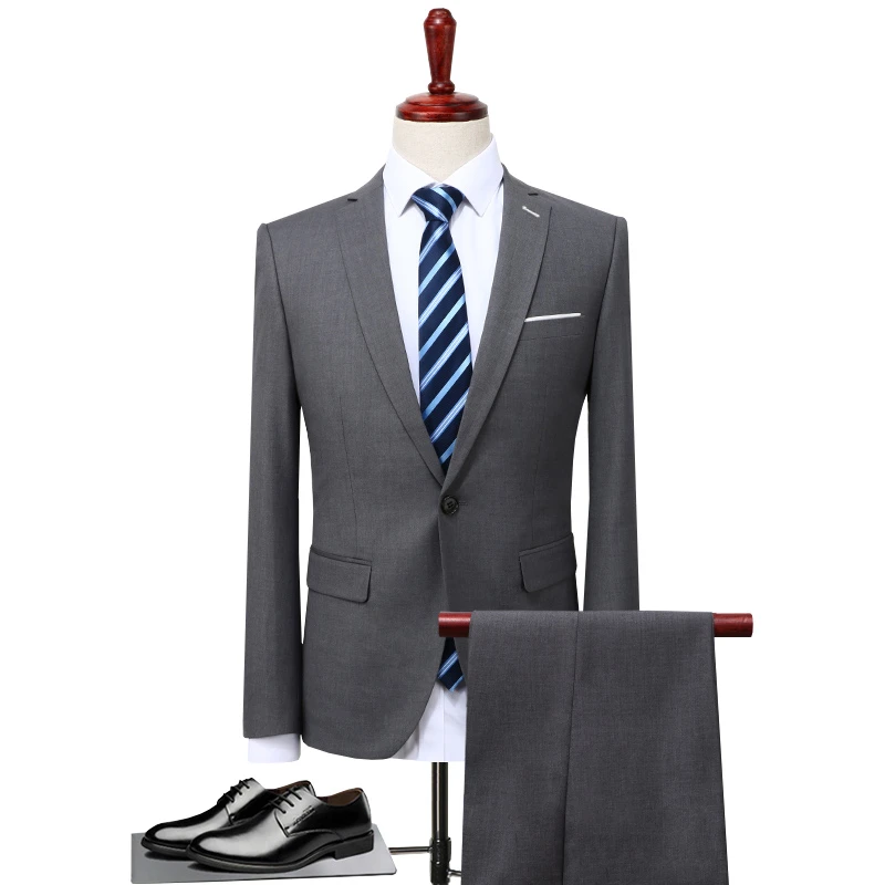 2018 New Men's Formal Suits 2 Pieces Sets, Black and Gray with Blue To Choose,large Size S-5XL