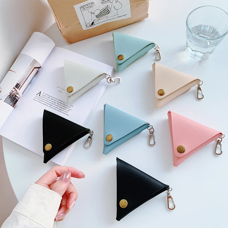 

1PC Cowhide Triangle storage box coin data cable U disk USB flash drive headphone earphone organizer bag