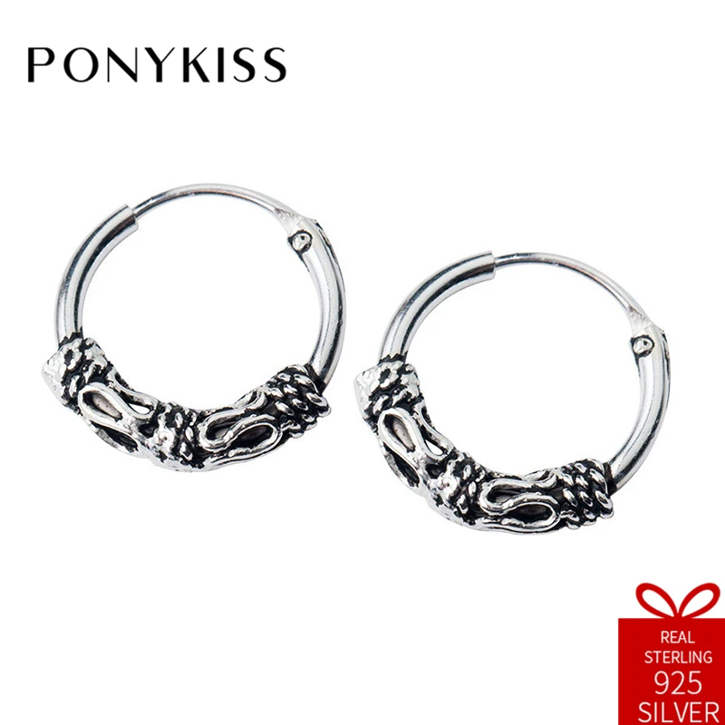 

PONYKISS Vintage 100% 925 Sterling Silver Chic Simple Hoop Earrings Women Charm Accessories Birthday Party Fashion Special Gift