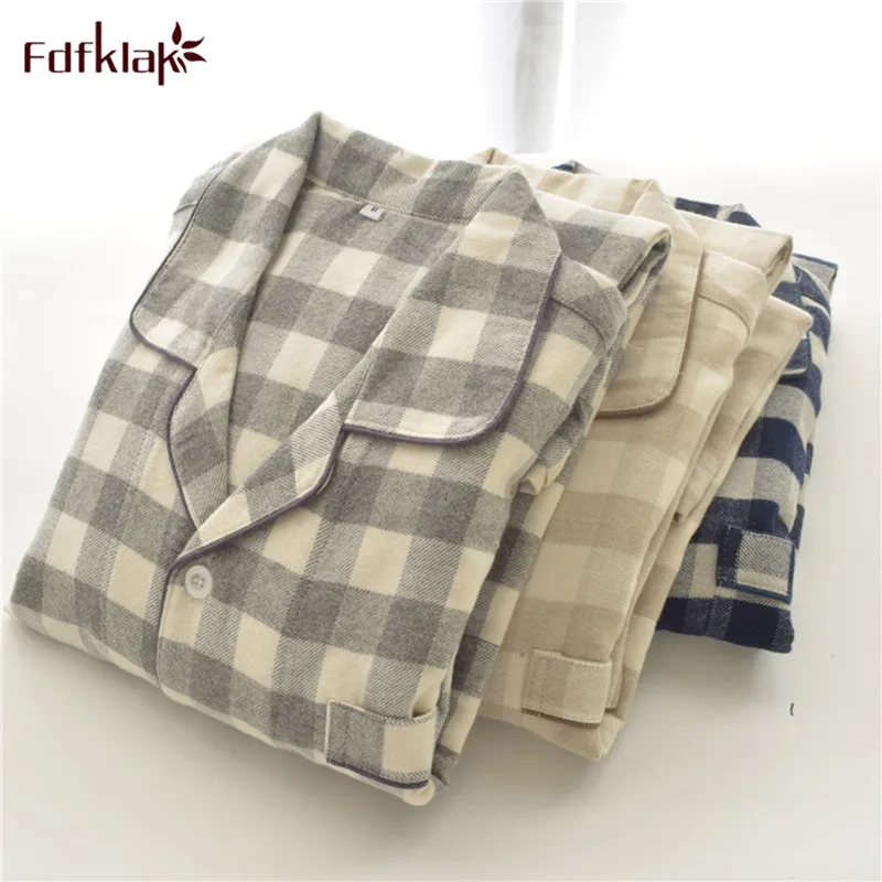 

Fdfklak Large size spring autumn pijamas women long sleeve cotton pajamas set plaid couple's pijama sleepwear pyjama femme