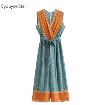 

SyouyonStar Boho Women Jumpsuits Rompers overalls Bohemian dungarees Floral 2019 Summer Jumpsuits