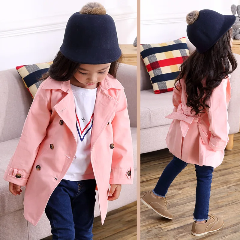 

SpringChildren's Clothing Double Breasted Long Cotton Children's Jacket Girls Windbreaker Autumn Kids Outerwear Children Clothes