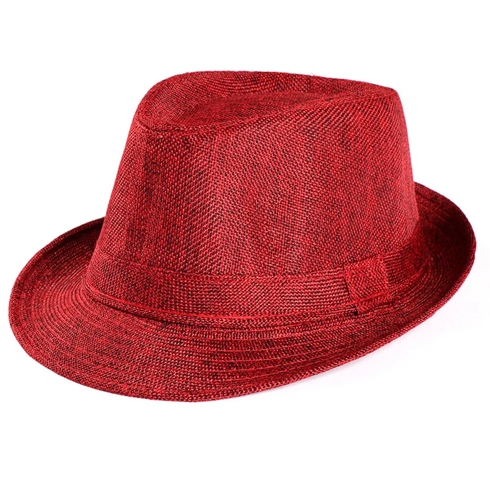 1pc unisex Men Women grass Fedora Wide Brim Straw Cap Unisex Panama Summer Beach Sun Hat,capes for men Casual cap - Цвет: Wine