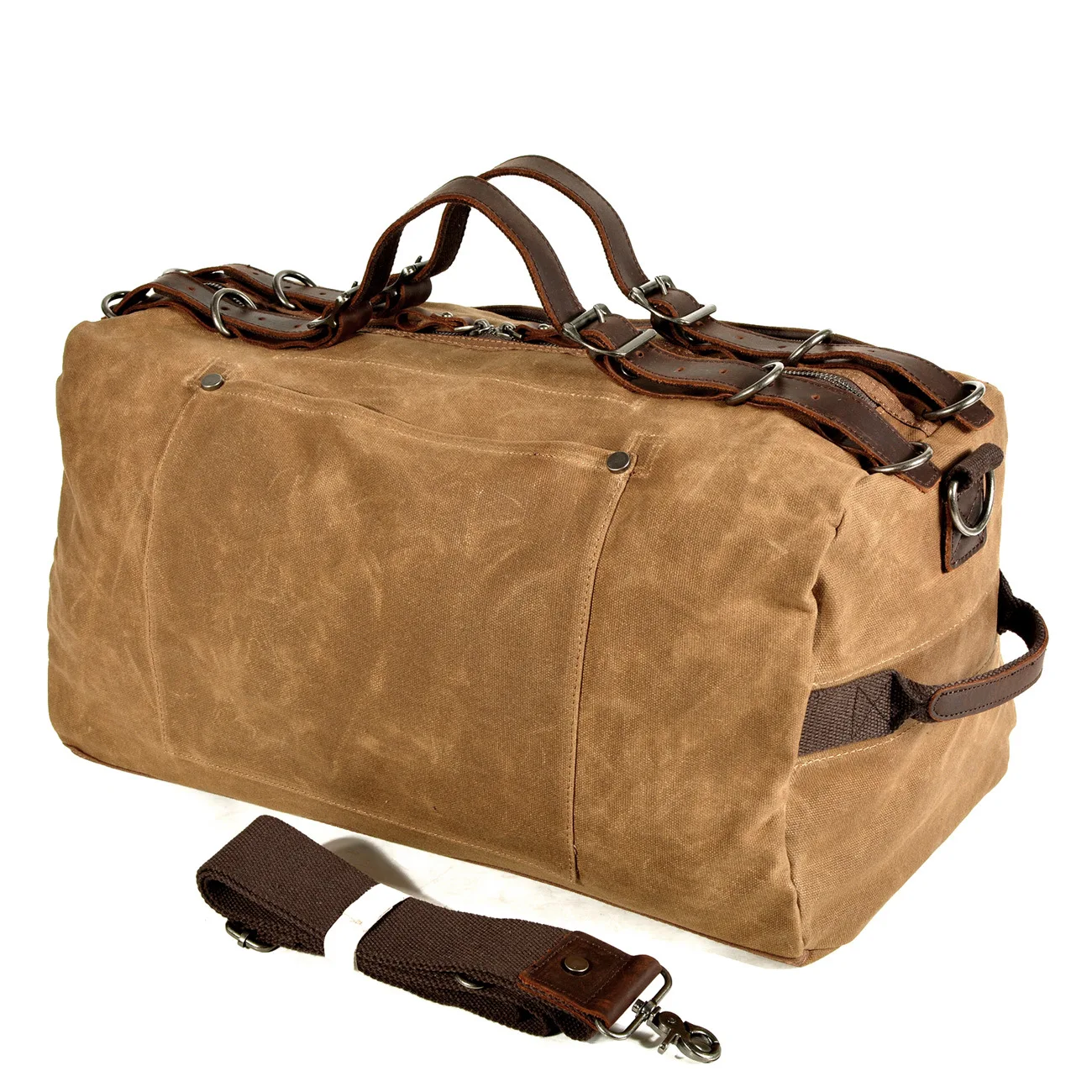 Большая вместительность, мужские кожаные сумки для ручной клади, сумки для путешествий, сумки для переноски, брезентовые Вощеные сумки на плечо, многофункциональные сумки на ночь - Цвет: Хаки