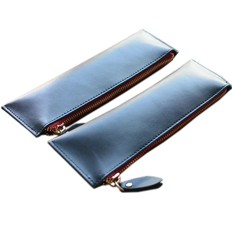high quality true leather pen case, genuine leather pen zipper casein
