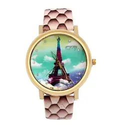 Часы для женщин Мода железная башня узор Кожаный ремешок аналоговые кварцевые Vogue часы Винтаж браслет relogio feminino reloj mujer