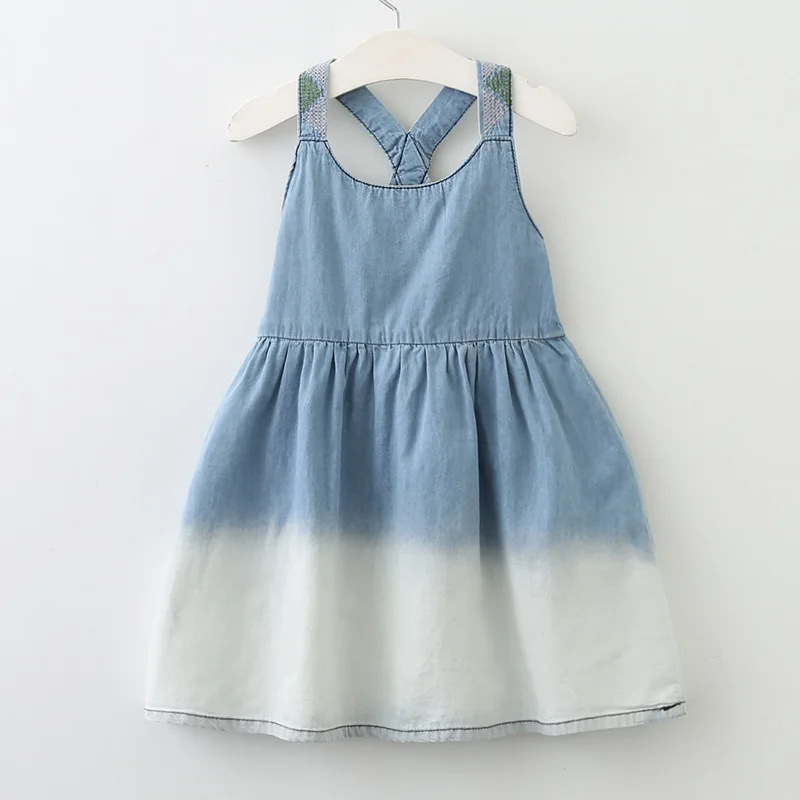 

2018 Girls Dress Summer Children Cowboy Slip Dress New Style Girls Suspender Dress European and American Style Children Clothing
