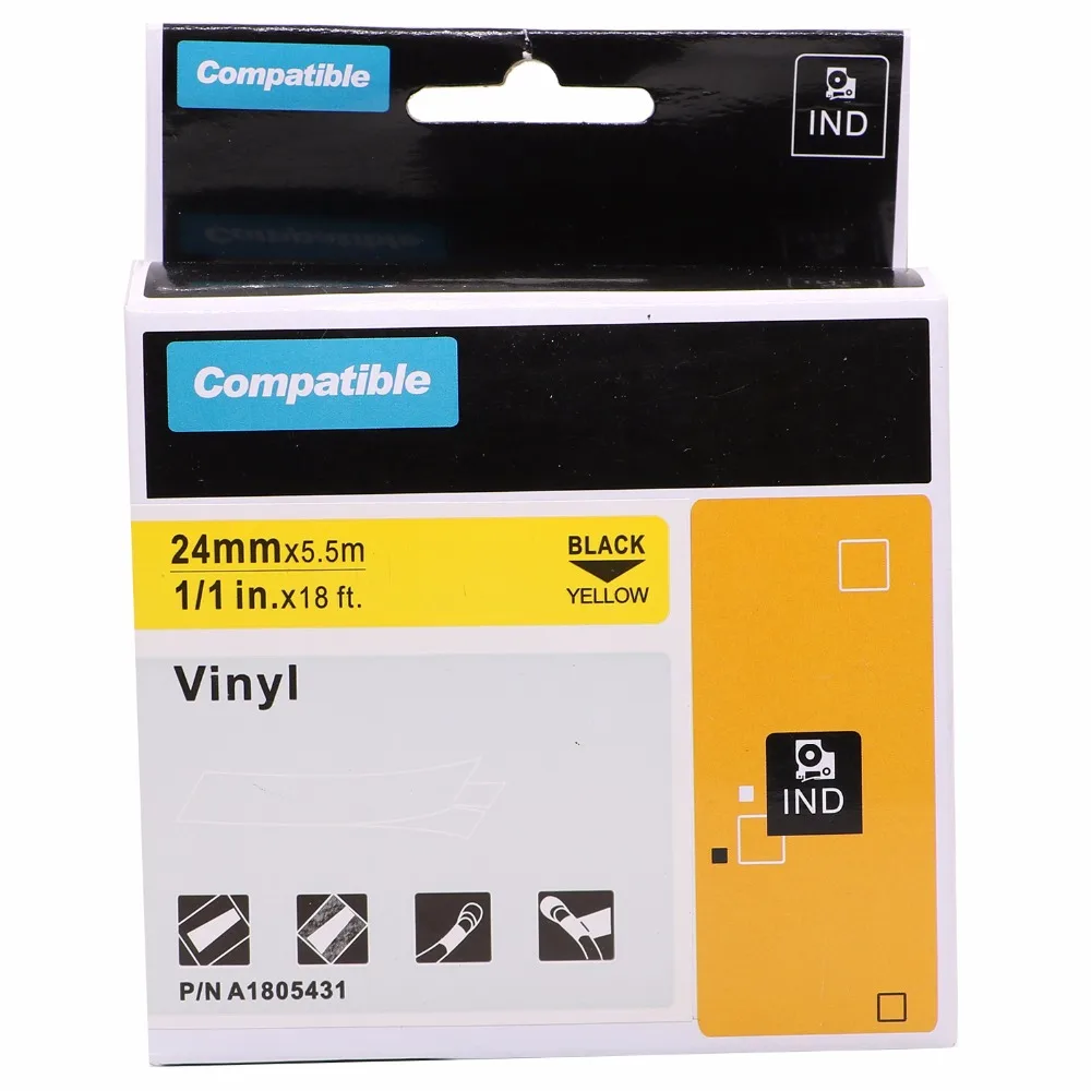 3 упаковки 1805431 совместимый с dymo промышленные Rhino Label Makers черный на желтый IND виниловые этикетки Постоянный Винил(24 мм x 5,5 м