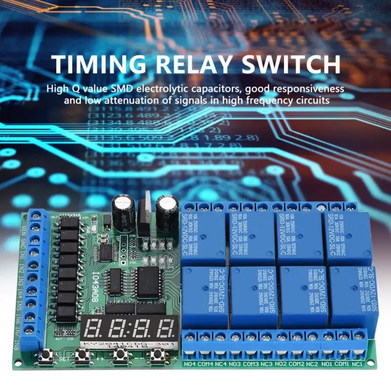 DC12V 8CH LED Relay Delay Time Cycle Timing Relay Switch Module High Q