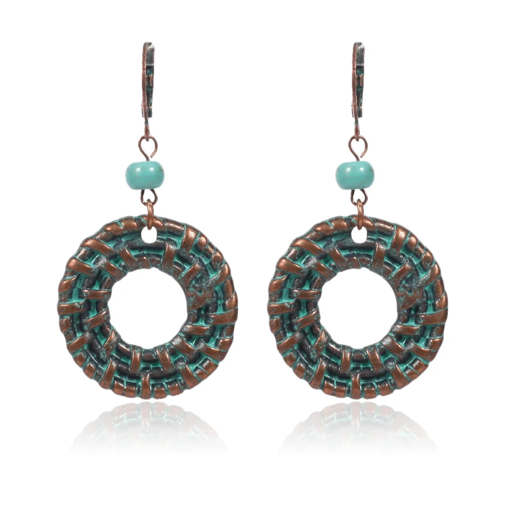

MIARA.L geometric ring earrings alloy imitation rattan braid earrings exaggerated earrings ethnic charm earrings for girls