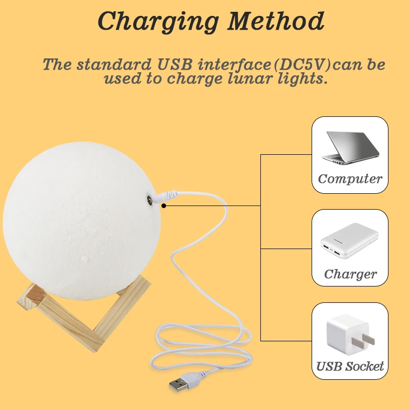 Лунная лампа 20 см, 22 см, 24 см, цветной сменный сенсорный USB светодиодный Ночной светильник, домашний декор, креативный подарок
