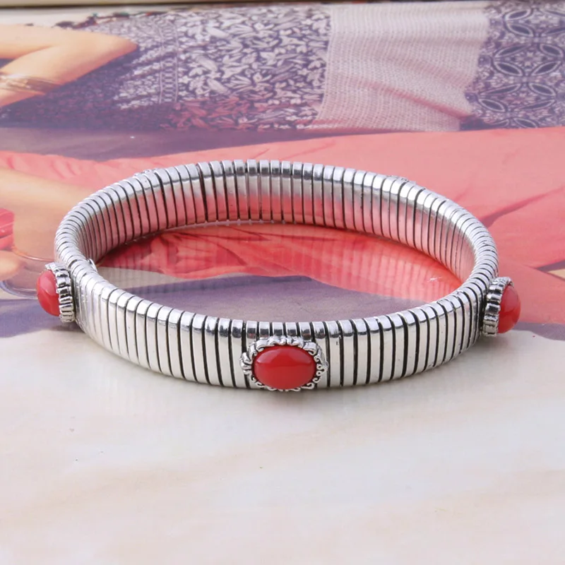 Женская пружинная цепь браслет медный натуральный камень браслет Дерево богемные пять эластичных Perles звезда браслет напрямую с фабрики - Окраска металла: Silver red
