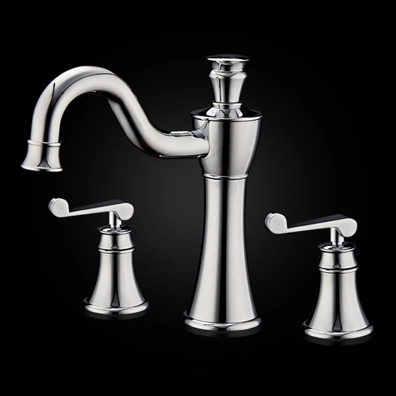 

Brass Chrome 8" Widespread Bathroom Basin Faucet Mixer Double Handle Three Holes Luxury Artistic Basin Mixer Tap Basin Water Tap