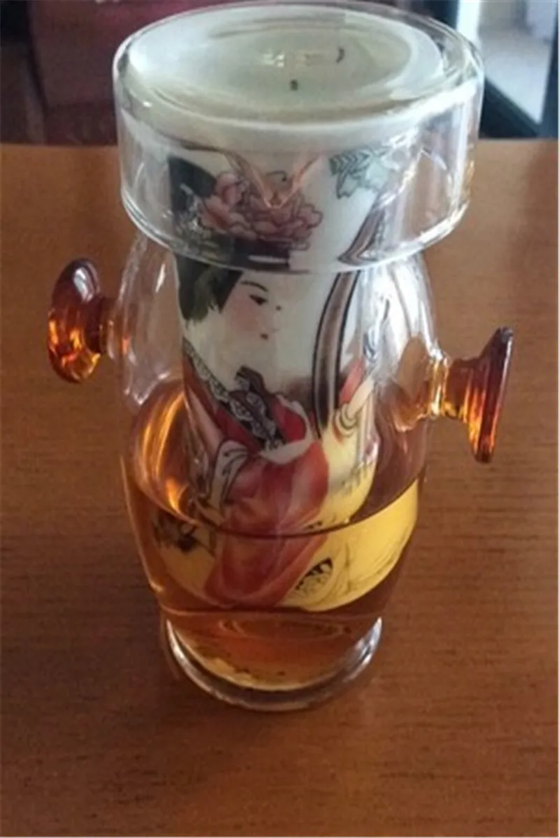 Household Glass Tea Set Double Ear Cup Filter Teapot Green Flower Ceramics 6