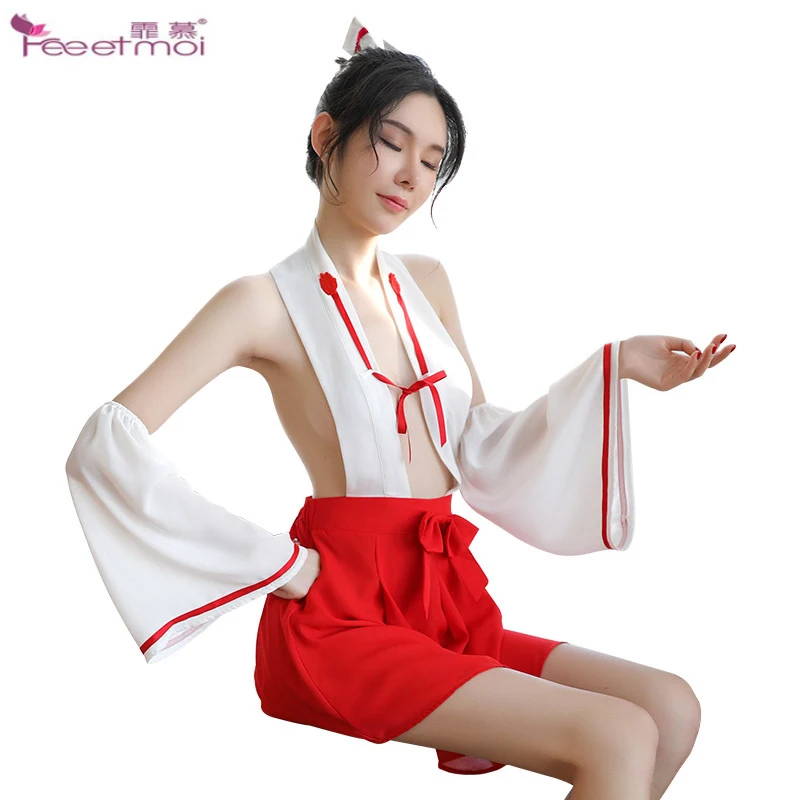 

Witch Uniform Horn Sleeve Erotic Lingerie Halter Backless Sexy Lingerie Hot Bow Japanese Lingerie Womens Sexy Fantasy Clothing