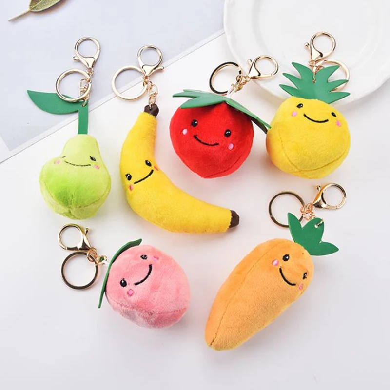 

Cute Keychain Plush Faux Fruit Vegetables Keychain Plush for Women Bag Pendant Car Ornaments Small Gifts