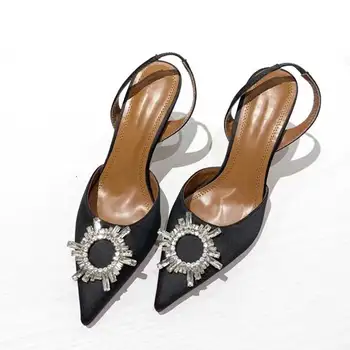 

WEIQIAONA sexy Pointed ankle strap woman Fashion shoes Rough with high heels silk ladies high heel Wedding Sandal