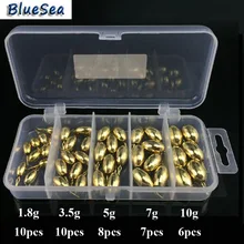 41 шт., 5 размеров, латунное рыболовное грузило для падения, оборудование для прикорма, Tadpole форма литья, медные грузики, набор с коробкой
