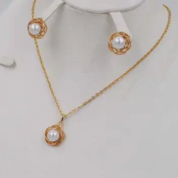 

New High Quality Fashion Dubai Jewelry pearl Set Gold color Wedding African Beads Jewelry necklace earrings