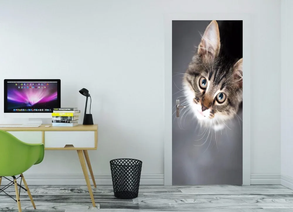 3D милый кот Индивидуальные детские двери Настенные обои фотообои настенные